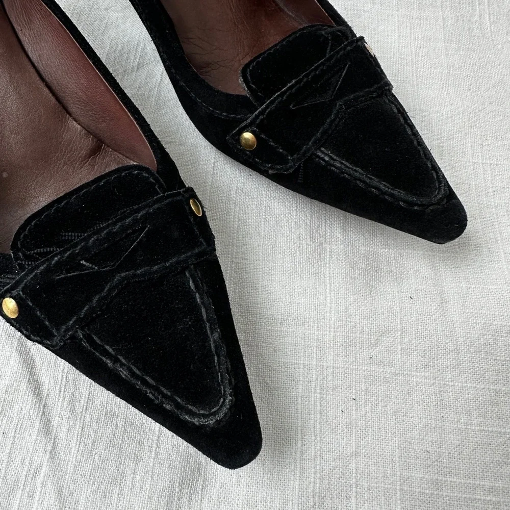 The Original Car Shoe Suede Kitten Heel‎ Pumps Pointed Toe  Black 36.5